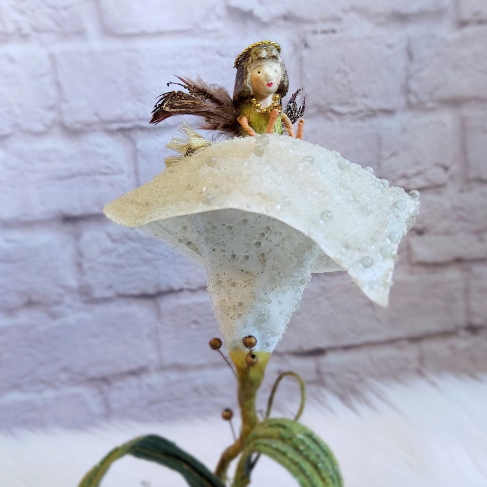 Raindrop Lilly Feather Wing Fairy Mixed Media Figurine Doll
